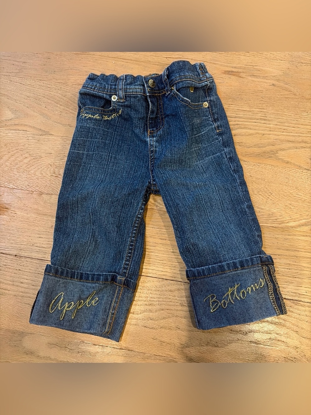Y2k Apple Bottom Jeans Embroidered Gemstones Cuffed Stretch Girls Toddler 4T